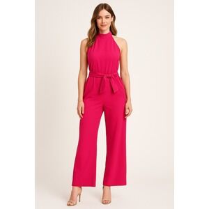 Worthington Women's Pink Halter Wide Leg‎ Jumpsuit Belted Size Medium